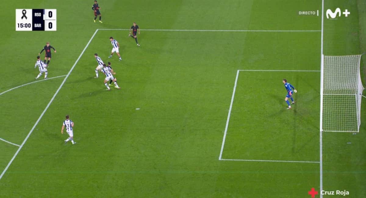 El gol anulado a Lewandowski ante la Real Sociedad. /MOVISTAR